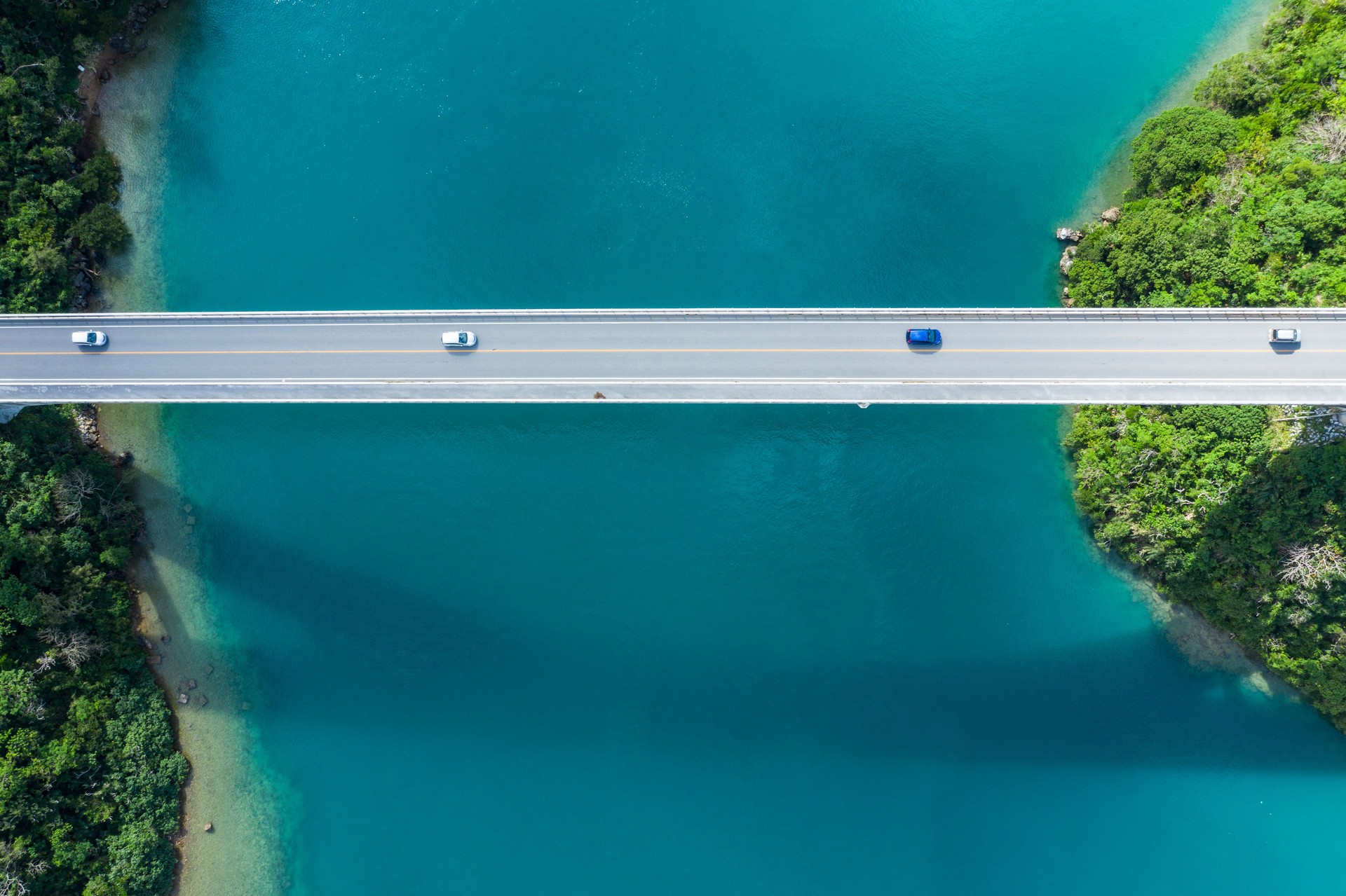 Aerial photograph of the beautiful sea and bridge.